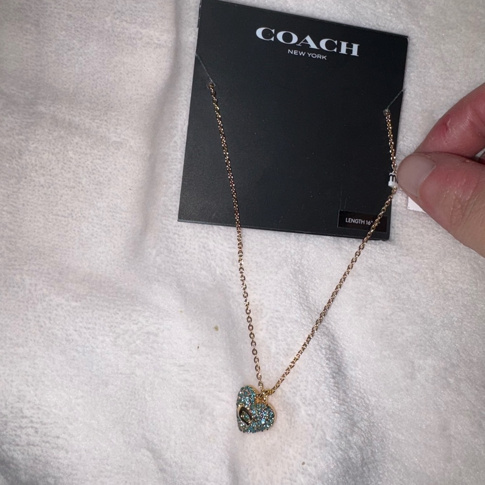 Coach Gold Necklace with Blue Heart Pendant